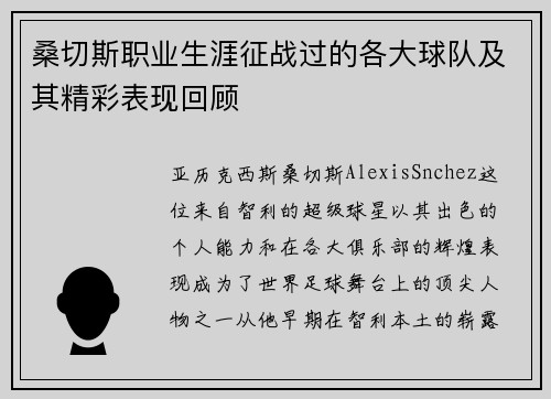 桑切斯职业生涯征战过的各大球队及其精彩表现回顾
