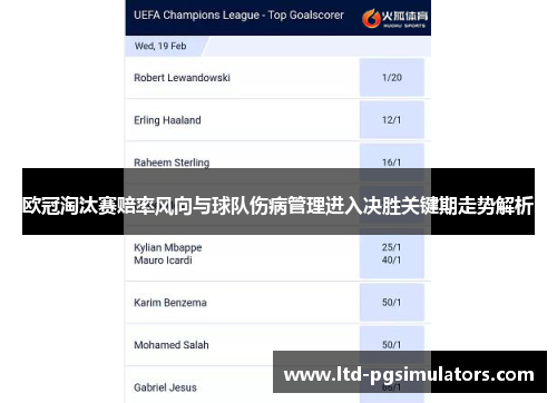 欧冠淘汰赛赔率风向与球队伤病管理进入决胜关键期走势解析